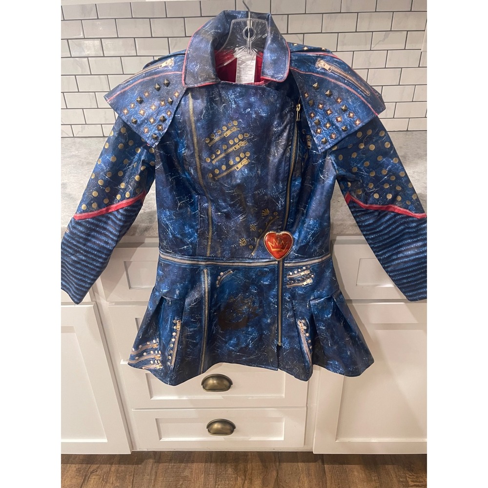 Disney Jacket Kids Blue Descendants 2 Evie Costume Studded Faux Leather Moto